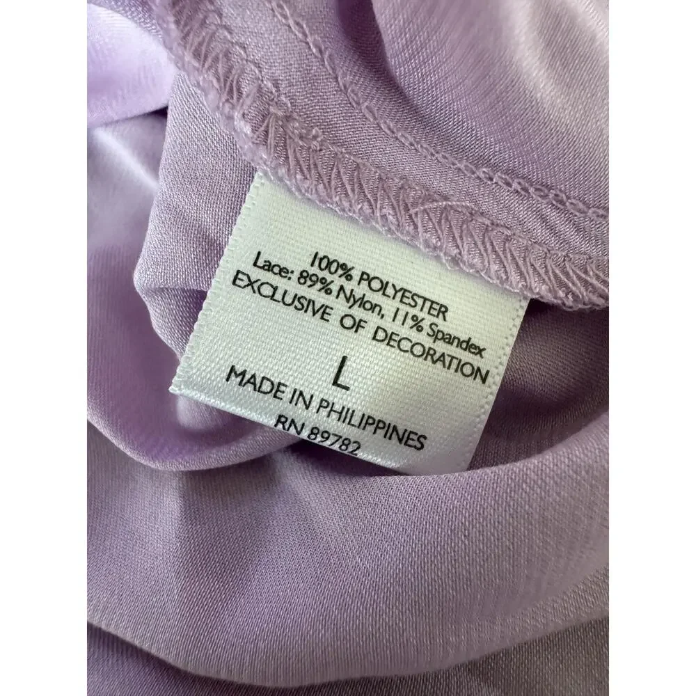 Josie Natori Satin Pajama Set Womens Large Lavender Lace Trim Cami Shorts